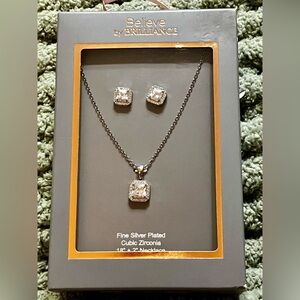 NWT Silver Plated Cubic Zirconia Necklace and Earring Set